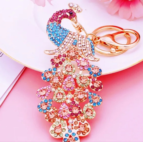 BRAND NEW! Rhinestone Peacock Keychain Purse Jewel Charm ~ Gift Exotic - Picture 2 of 11